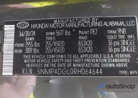 2024 Hyundai Santa Fe Limited from USA, damaged, VIN 5NMP4DGL0RH064644